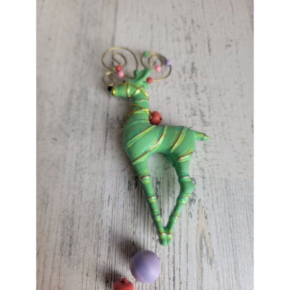 Green glitter reindeer Bell ornament Xmas - Picture 3 of 5
